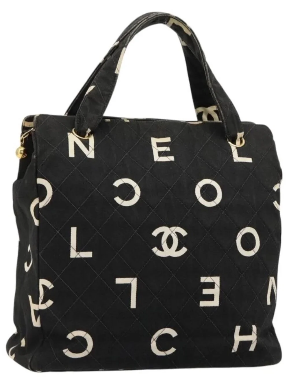 CHANEL Matelasse Hand Bag Canvas Black Gold CC Auth 182910